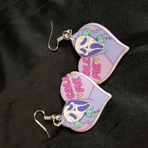Call me skeleton Emo punk lavender heart earrings